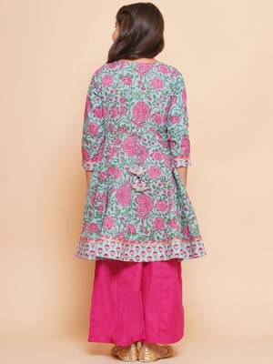 Girls floral printed empire gotta patti pure cotton kurta with sharara 4