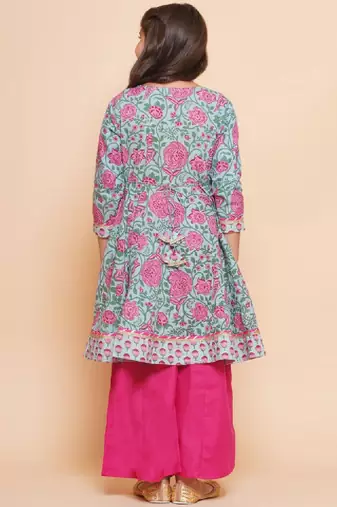 Girls floral printed empire gotta patti pure cotton kurta with sharara