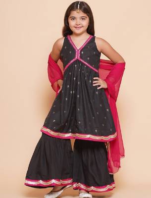 Girls ethnic motifs printed empire sequinned pure cotton kurta with sharara 1