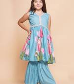 Girls floral printed empire gotta patti kurta with sharara