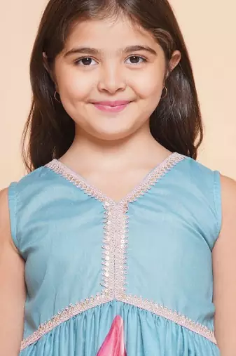 Girls floral printed empire gotta patti kurta with sharara