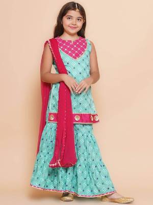 Girls ethnic motifs printed empire gotta patti kurti with sharara & with dupatta 1