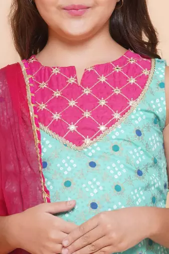 Girls ethnic motifs printed empire gotta patti kurti with sharara & with dupatta