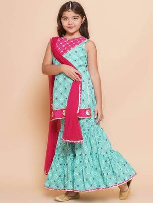 Girls ethnic motifs printed empire gotta patti kurti with sharara & with dupatta 3