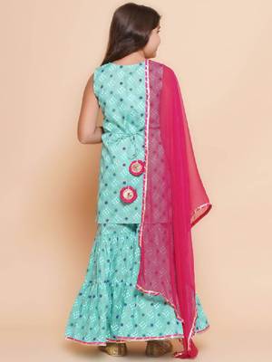 Girls ethnic motifs printed empire gotta patti kurti with sharara & with dupatta 4