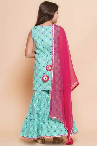 Girls ethnic motifs printed empire gotta patti kurti with sharara & with dupatta