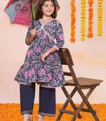 Girls floral printed empire gotta patti pure cotton kurta with palazzos