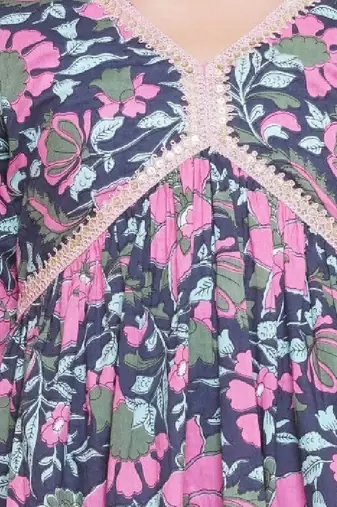 Girls floral printed empire gotta patti pure cotton kurta with palazzos