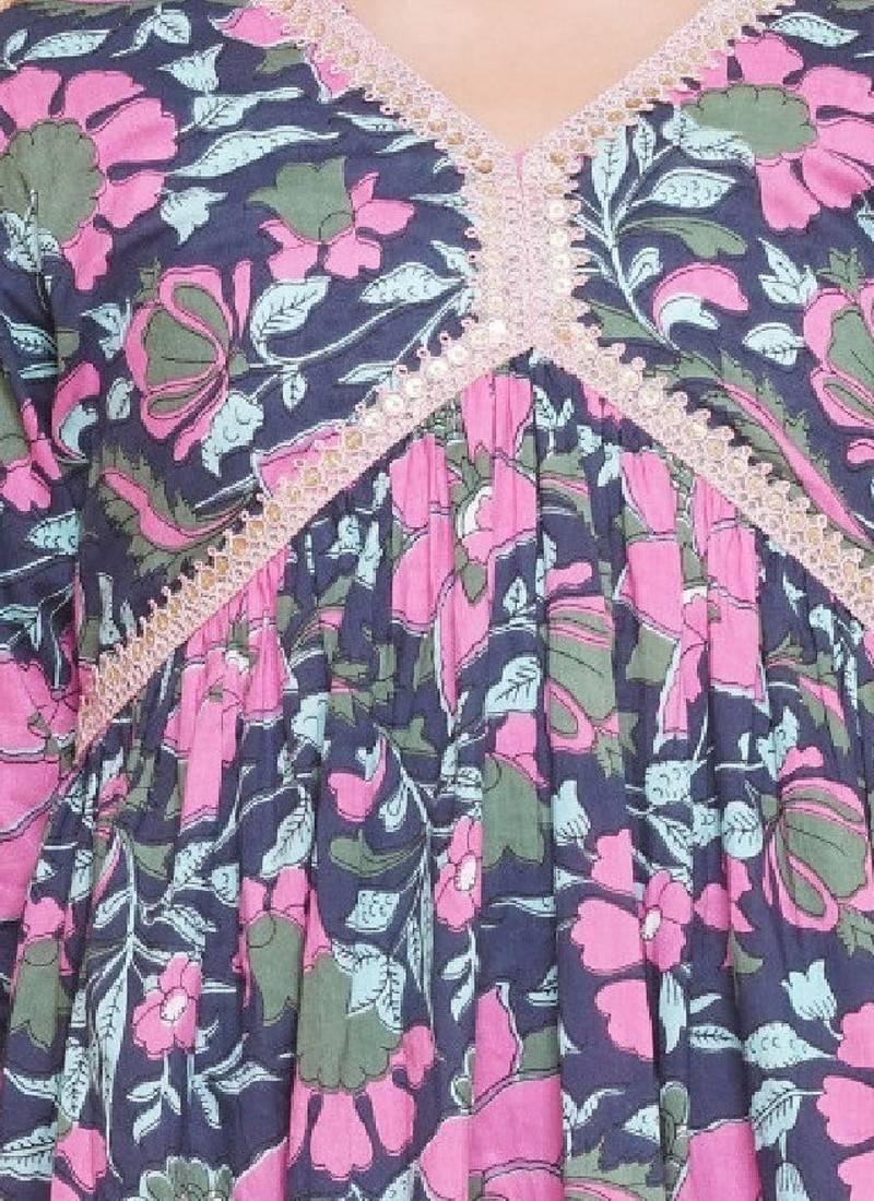 Girls floral printed empire gotta patti pure cotton kurta with palazzos