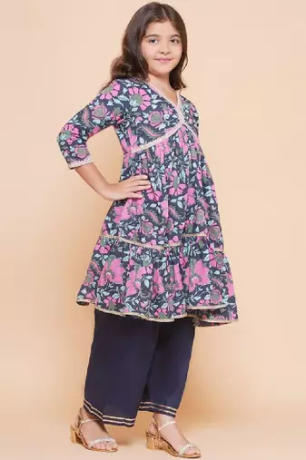 Girls floral printed empire gotta patti pure cotton kurta with palazzos