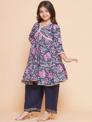 Girls floral printed empire gotta patti pure cotton kurta with palazzos 4