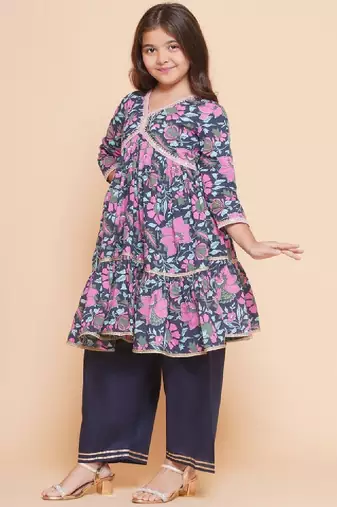 Girls floral printed empire gotta patti pure cotton kurta with palazzos