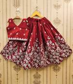 Girls maroon embroidered ready to wear lehenga & choli