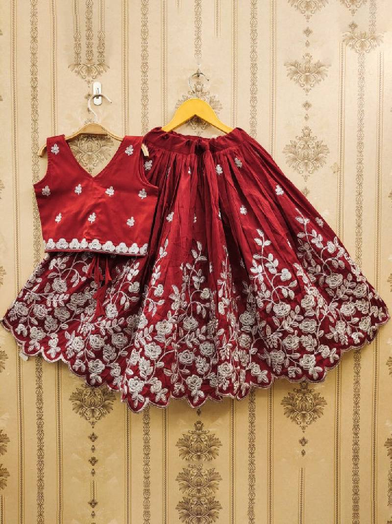 Girls maroon embroidered ready to wear lehenga & choli