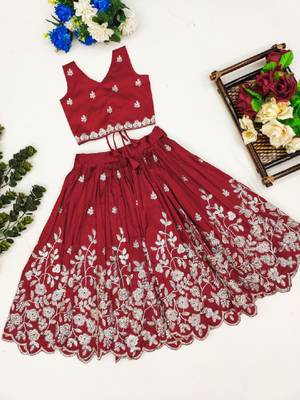 Girls maroon embroidered ready to wear lehenga & choli 2