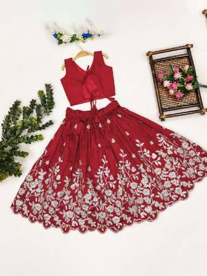 Girls maroon embroidered ready to wear lehenga & choli 3