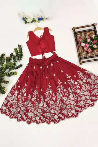 Girls maroon embroidered ready to wear lehenga & choli
