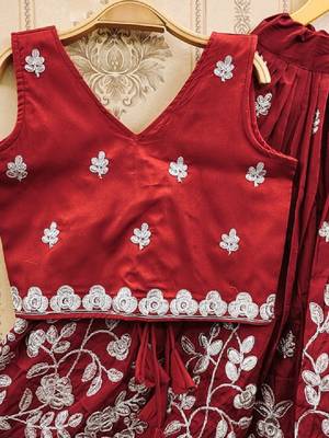 Girls maroon embroidered ready to wear lehenga & choli 4