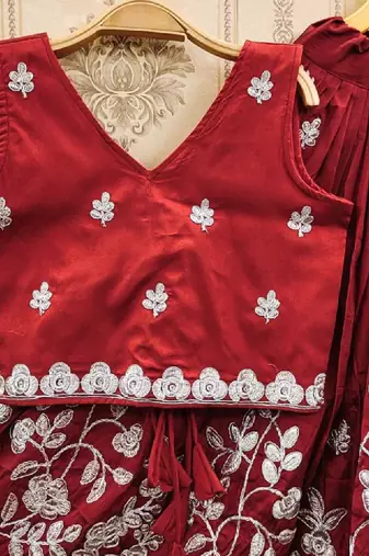 Girls maroon embroidered ready to wear lehenga & choli