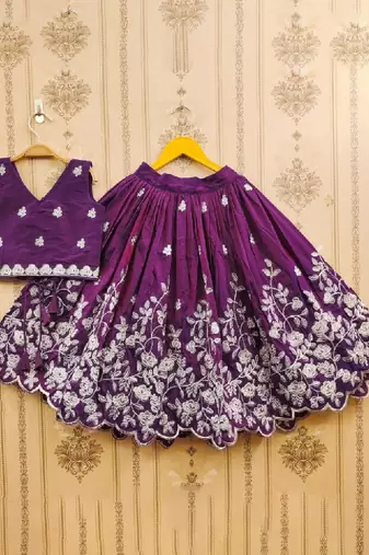 Girls purple embroidered ready to wear lehenga & choli
