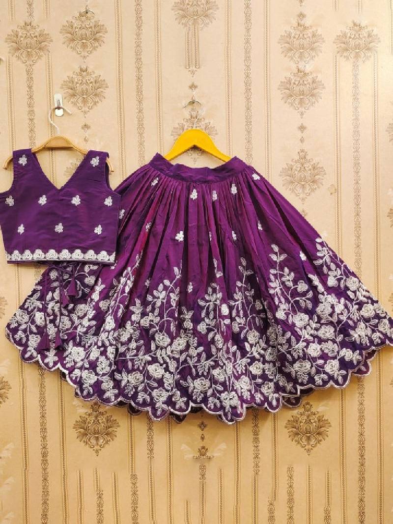 Girls purple embroidered ready to wear lehenga & choli