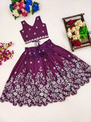Girls purple embroidered ready to wear lehenga & choli 2