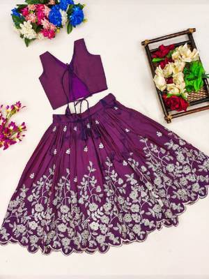 Girls purple embroidered ready to wear lehenga & choli 3