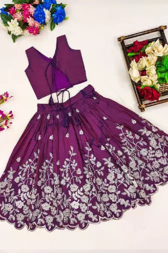 Girls purple embroidered ready to wear lehenga & choli