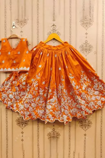 Girls orange embroidered ready to wear lehenga & choli
