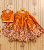 Girls orange embroidered ready to wear lehenga & choli