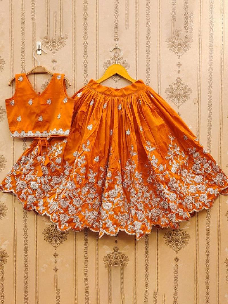 Girls orange embroidered ready to wear lehenga & choli