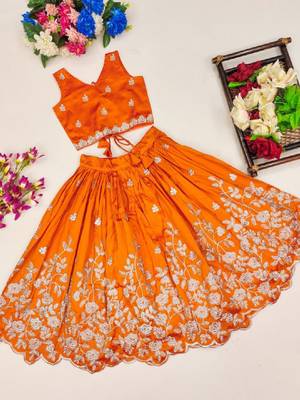 Girls orange embroidered ready to wear lehenga & choli 2