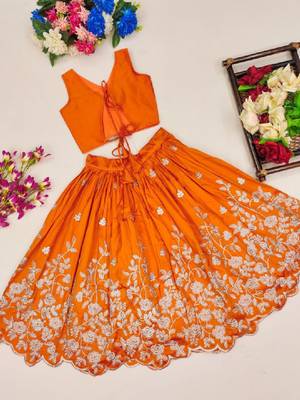 Girls orange embroidered ready to wear lehenga & choli 3