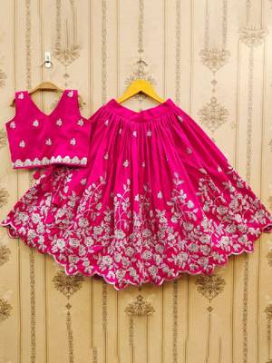 Girls pink embroidered ready to wear lehenga & choli 1