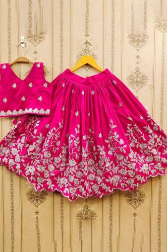 Girls pink embroidered ready to wear lehenga & choli