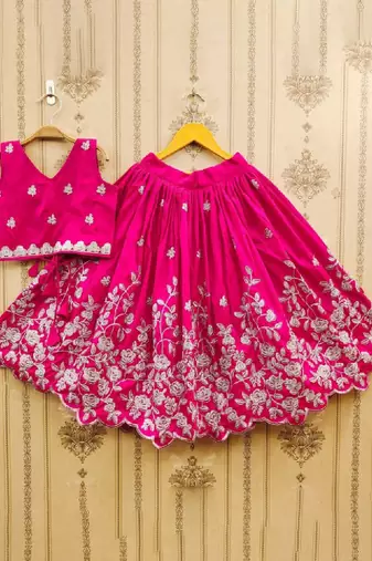 Girls pink embroidered ready to wear lehenga & choli