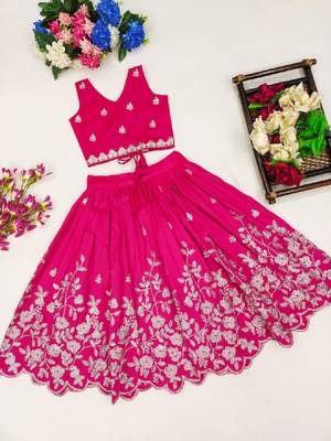 Girls pink embroidered ready to wear lehenga & choli 2