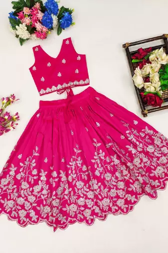 Girls pink embroidered ready to wear lehenga & choli