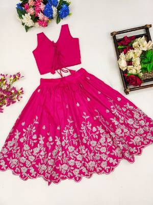 Girls pink embroidered ready to wear lehenga & choli 3