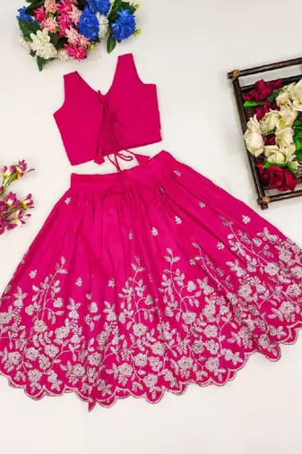 Girls pink embroidered ready to wear lehenga & choli