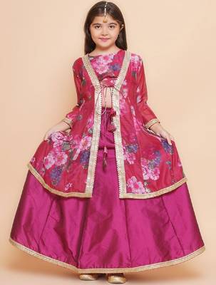 Girls floral printed sequinned ready to wear lehenga & blouse with shrug 1