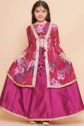 Girls floral printed sequinned ready to wear lehenga & blouse with shrug