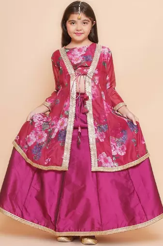 Girls floral printed sequinned ready to wear lehenga & blouse with shrug