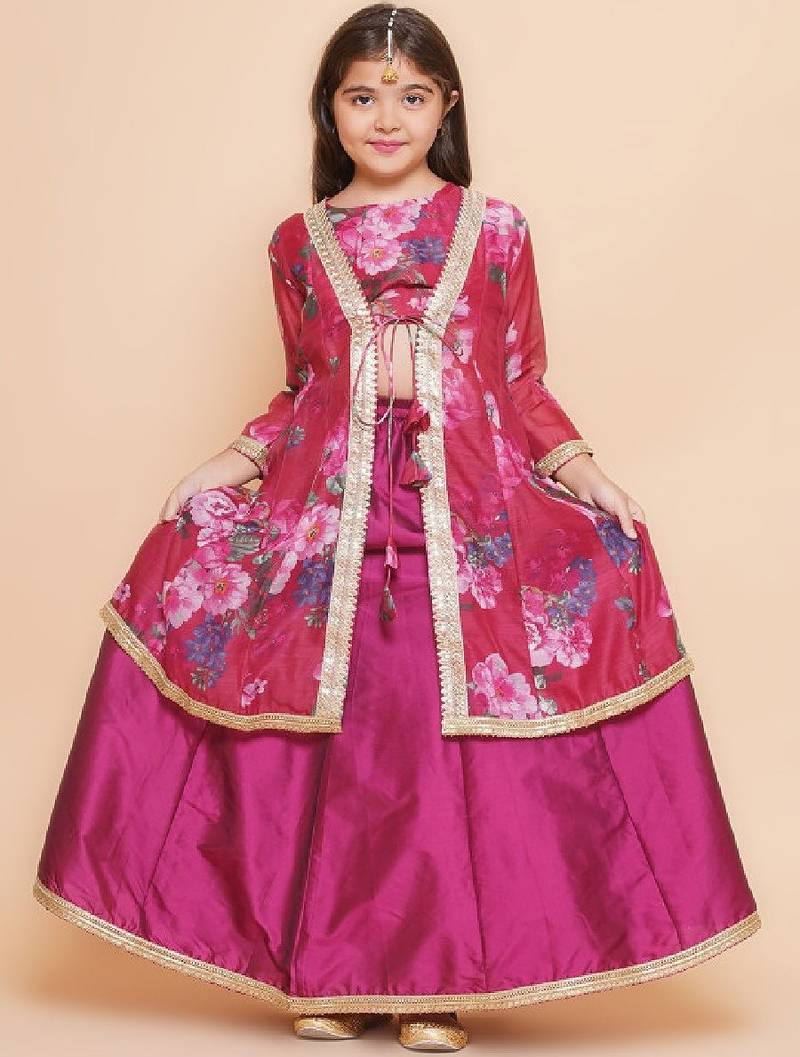 Girls floral printed sequinned ready to wear lehenga & blouse with shrug