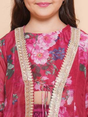 Girls floral printed sequinned ready to wear lehenga & blouse with shrug 2