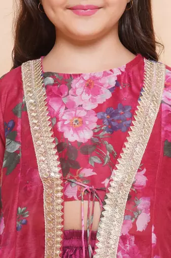 Girls floral printed sequinned ready to wear lehenga & blouse with shrug