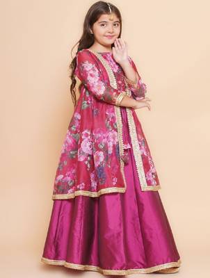 Girls floral printed sequinned ready to wear lehenga & blouse with shrug 4
