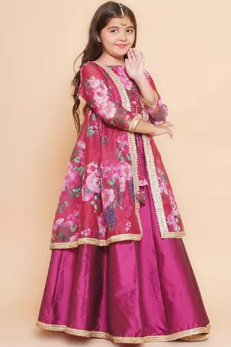 Girls floral printed sequinned ready to wear lehenga & blouse with shrug