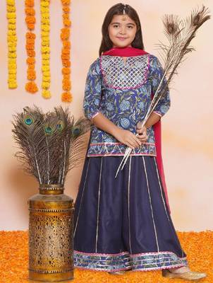 Girls floral printed cotton ready to wear lehenga & blouse with dupatta 1
