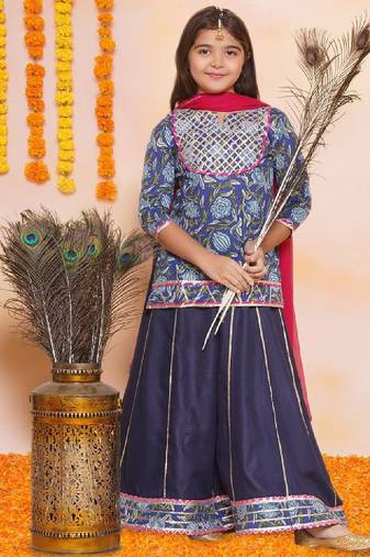 Girls floral printed cotton ready to wear lehenga & blouse with dupatta